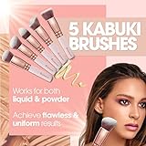 Kabuki Makeup Brush Set - Foundation Powder Blush Concealer Contour Brushes - Perfect for Liquid, Cream or Mineral Products - 10 Pc Collection with Premium Synthetic Bristles for Eye and Face Cosmetic