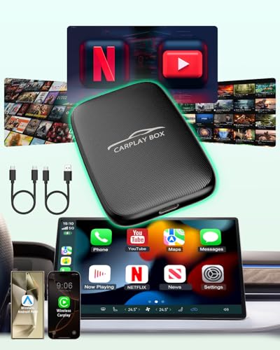 5 in 1 Wireless CarPlay Adapter with Netflix YouTube, 2025 New Carplay Wireless & Android Auto Adapter Converts Wired to Wireless Carplay Dongle Magic CarPlay Ai Box Streaming Video for iPhone/Android