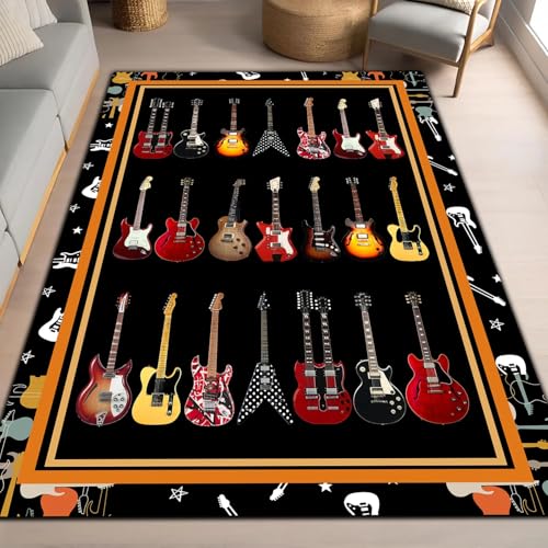 Guitar Area Rug - Guitar Pattern Carpet for Music Room & Studio, Rock Electric Guitar Rugs- Full Size 03