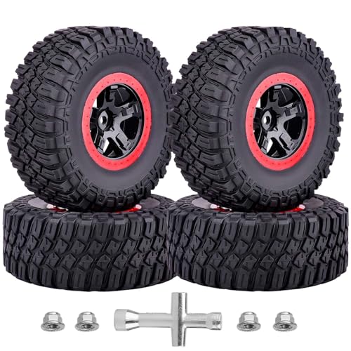 HobbyPark 12mm Hex Pre-Glued 1/10 RC Short Course Tires and Wheels Set for Traxxas Slash 4X4 2wd VXL BL-2S Redcat Blackout XTE SC TR10, Losi 22S SCT fit Brushless Motor 2s 3s 4s Models