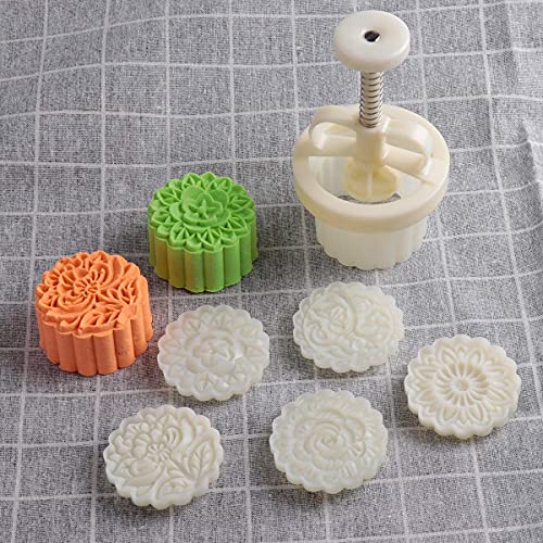 Dltsli Moon Cake Mold Set Cookie Stamp 5pcs 100g Stamps, Thickness Adjustable DIY Cookie Press Decoration Cake Mold Hand Cutter Set