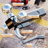 ORCISH Trailer Hitch Tri-Ball Mount with Hook & Pin, Trailer Ball Size 1-7/8", 2" and 2-5/16", Fit 2 Inch Hitch Receiver, Max 10,000 LBS Ball Hitch, Towing Hitch for RVs, SUVs, ATVs, and Trucks