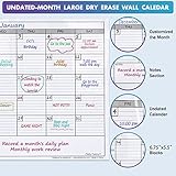 Dry Erase Monthly Extra Large White board Calendar for Wall, 38" by 50", Jumbo Laminated Erasable One Month Whiteboard Calendar, Huge Oversized Blank 30-Day Poster with Lines and Squares (non-magnetic calendar)