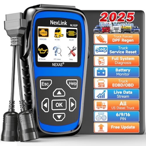 NEXAS Nexlink NL102P Heavy Duty Truck Scanner, All System Diagnostic Scan Tool HD OBD & OBD2 Code Reader for Diesel Trucks & Cars Scan Tool, DPF Regen for Cummins, Detroit, Maxxforce, Isuzu, Hino