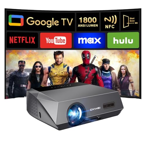 Daytime Projector 4K 1800 ANSI Ultra HD Smart Daylight Projector with Google TV, ToF CMOS Auto Focus, 1.2 Short Throw, Dolby, Bluetooth WiFi6 for Bright Room, Home Theater, Outdoor Movie Ceiling Mount