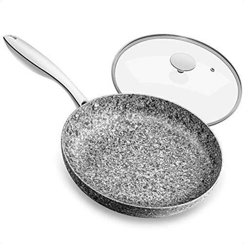 MICHELANGELO Stone Frying Pan with Lid, Nonstick 12 Inch Frying Pan with Non toxic Stone-Derived Coating, Granite Frying Pan, Nonstick Large Frying Pans with Lid, Induction Compatible - 12 Inch