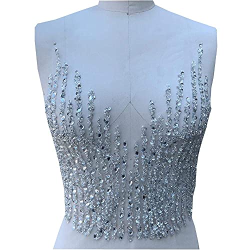 Zbroh Handmade rhinestone sequin beaded applique patch sewn on wedding dress 13x13 inch