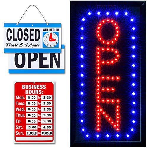 Ultima LED Neon Open Sign for Business: Vertical LED Sign with Flashing Mode for Stores - Includes Business Hours and Open & Closed Signs