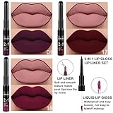 evpct 3Pcs Dark Deep Red Purple Plum Black Cherry Lip Tint Stain peel off 24 hr Matte Lip Liner and Lipstick Set for Women Waterproof Long Lasting labiales matte mate larga duracion listip 24 hours