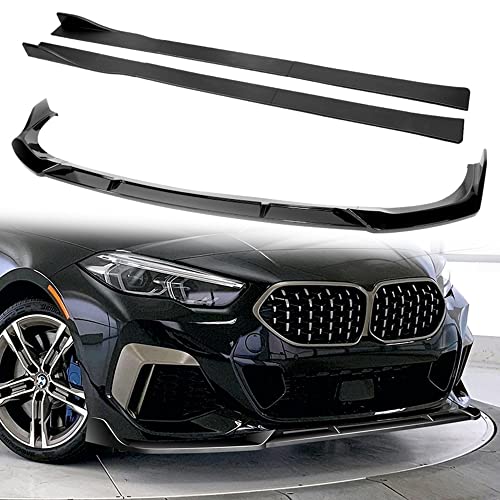 Q1-TECH, 9-Piece Front Bumper Lip & Side Skirt Extensions Diffuser Compatible with BMW (F44) 2-Series 220i 228i m235i Gran-Coupe, Front Lip Spoiler Air Chin Splitter ABS (Painted Black)
