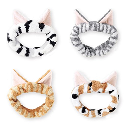 DRESHOW Spa Facial Headbands Terry Cloth Towels Headbands Cute Cat Ear Hairband for Women Wash Face Makeup Mask Headbands