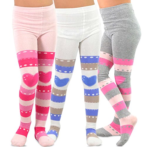 TeeHee Kids Kids Girls Fashion Stripes with Hearts Tights 3 Pairs (3-5Y)