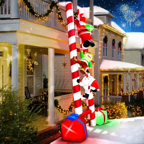 Kalolary 10 FT Santa Climbing Ladder Inflatable Outdoor Decoration, Christmas Blow Up Yard Decoration with Build-in Lights for Outside Garden Tree Roofs Decor