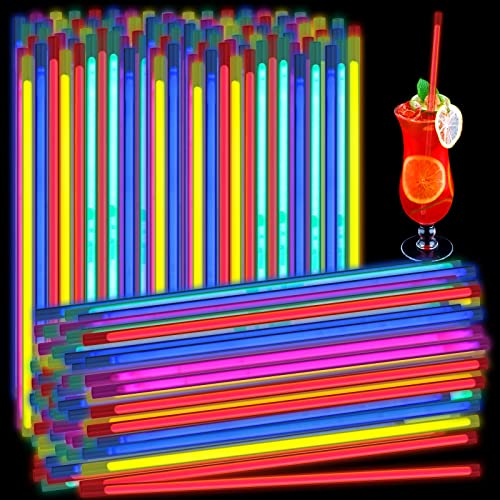 Didaey 60 Pcs Glow in the Dark Straws Glow Stick Plastic Assorted Colors Straws Neon Party Supplies for Cocktail Drinks, Bars, Restaurants Weddings Birthdays