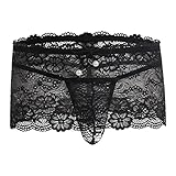 ABAFIP Men's Crossdresser Sissy Lingerie Low Waist Lace Mesh Sheer Mini Skirt + G-string Thong Panties 2 Piece Crossdressing Underwear set Black One Size