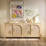 Walker Edison Modern 70" Reeded Sideboard, Credenza with Doors for Kitchen, Dining Room, Media and Game Storage, Buffet Cabinet with Cord Management, 16" D X 30" H, Coastal Oak