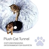 Cat Tunnel Bed with Cat Toys for Bored Indoor Adult Cats – Includes 1 Laser Paw, 1 Ball, and 2 Hollow Tunnels to Form Big Donut Shaped Tube - Can Be Used as Peekabo Cave or Comfy Pet Bed