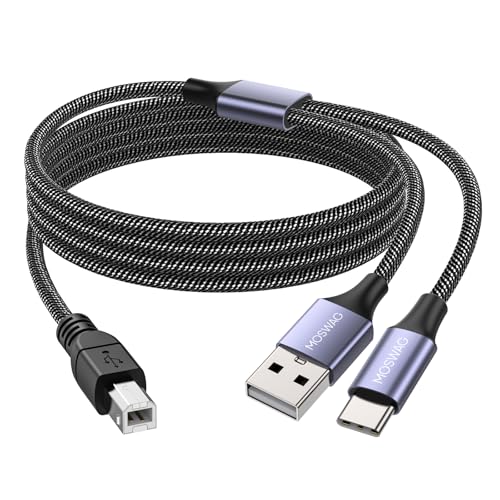 MOSWAG 2in1 USB C to B Printer Cable 5Feet/1.5M With USB A-Male to B-Male Cable Compatible With MacBook Pro, HP, Canon, Brother, Samsung Printers