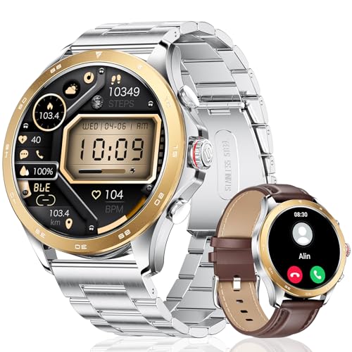 LIGE Smart Watch for Men,1.43 Inch AMOLED Smart Watch with Bluetooth Calls/Message Push, 100+ Sport Modes,IP67 Waterproof Mens Smartwatch for Android iOS Phones Gold