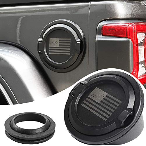 Savadicar Gas Cap Cover, Fuel Tank Door for 2018-2025 Jeep Wrangler JL JLU 4xe 2/4 Door, ABS + Aluminum Alloy Construction, USA Flag, Exterior Accessories, Black