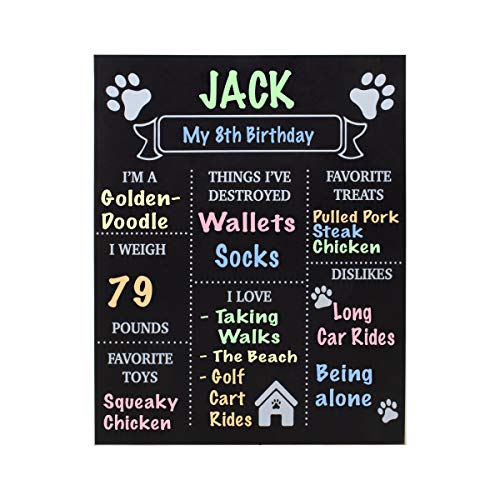 JennyGems Dog Birthday Chalkboard Sign, 11.5x14.5 Inch, Photo Prop, Dog Mom Gift, Reusable Milestone Board, Gotcha Day, Made in USA