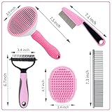 MASTER QUEEN Dog Grooming Kit - Deshedding Brush for Short Hair, Slicker Brush, Flea Comb, Puppy Brush Set in Pink