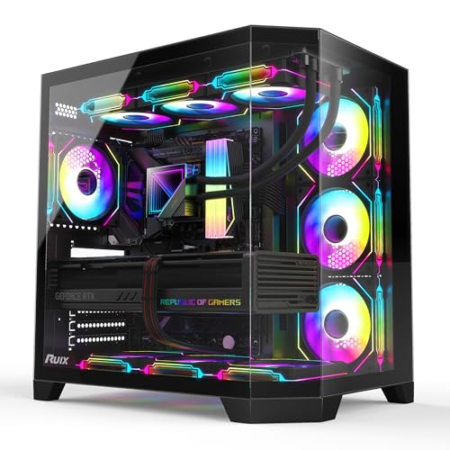 RUIX OV303 ATX Mid-Tower PC Case, Pre-Installed 4 x 120mm Prism ARGB PWM Fans, USB 3.0 & Type-C Ports, High-Airflow Gaming Computer Case - Black