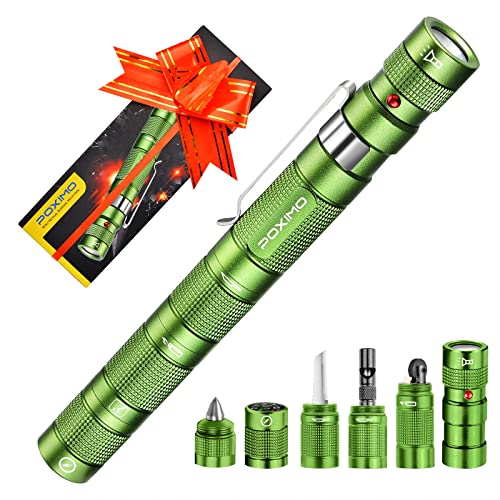 Gifts for Men Women POXIMO EDC Multitool 5-in-1 Tactical Survival Gear with Flashlight, Lighter(No Fuel), Glass Breaker, Whistle, Cutter, Compass, A Cool Birthday Gift, Nice Camping Tool Kit