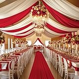 Htper 6 Panels 5×40ft White Ceiling Drapes for Wedding, Wrinkle Free Thick Polyester 40ft Extra Long Ceiling Curtains Draping Arch Drapery for Birthday Party Event Tent Canopy Venue Decoration