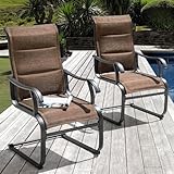 NUU GARDEN Patio Dining Chairs Set of 2, All Weather Outdoor Padded Textilene Patio Chairs, Breathable Spring Motion Textile High Back Outdoor Dining Chairs for Backyard, Lawn, Deck, Brown