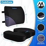 CushZone Seat Cushion, Lumbar Support Pillow with Adjustable Strap-Chair Cushions for Sciatica Pain Relief-with Washable Cover Memory Foam for Car, Travel and Wheelchair-Black