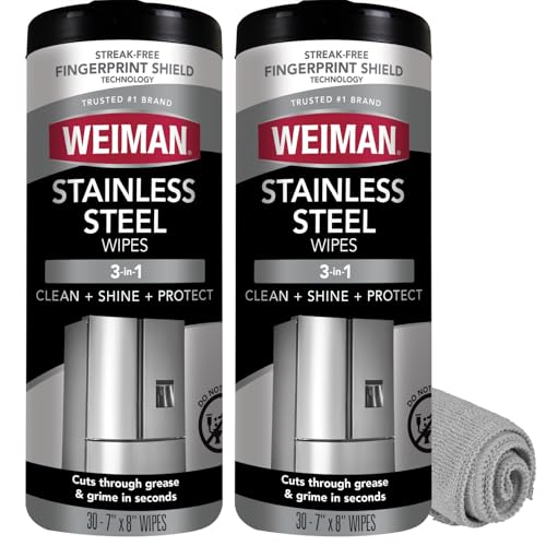Weiman Stainless Steel Cleaner and Polish Wipes Bundle with Microfiber Cloth-Removes Fingerprints, Water Marks and Grease from Appliances - Works Great on Refrigerators, Ovens, and Grills