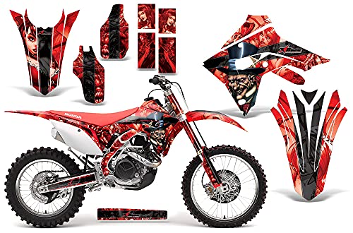 AMR Racing MX Dirt Bike Graphics kit Sticker Decal Compatible with Honda CRF450R CRF450X CRF450RX 2017-2020 and Honda CRF250R 2018-2021 - Mad Hatter Red Black