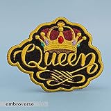 EMBROVERSE Queen Patch - Embroidered Gold Crown - Iron On Cool Patches - Size: 4.1 x 3.1 inches