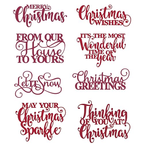 Briartw 8pcs/Set Christmas Phrases Cutting Dies for Card Making,Carbon Steel Embossing Stencil for DIY Decoration Scrapbooking,Greetings Card,Invitation,Make Gifts for Family and Friends