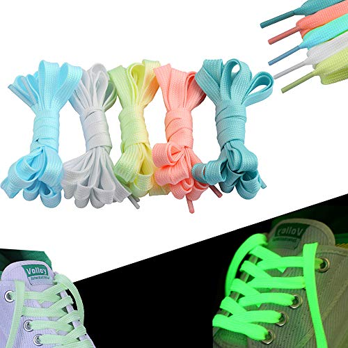 HizeJie 5Pair Shoes Laces Luminous Decorative Upper Glow In The Dark Suitable For All Leisure Sports Shoes Thick Flat Laces Unfold Size 39.4X0.3Inch Five Colors