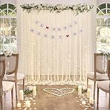 Champagne Tulle Backdrop Curtain with Lights String for Parites Wedding 10x8ft Champagne Sheer Backdrop Curtains for Bridal Baby Shower Valentine's Day Birthday Party Photo Booth Props Decorations