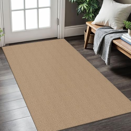 KOZYFLY Boho Rugs for Entryway 3x5 ft Washable Area Rug Non Slip Rubber Backed Entry Rug Woven Indoor Door Mat Cotton Kitchen Rugs Floor Carpet for Entryway, Foyer, Backdoor, Tan/Orange/Brown