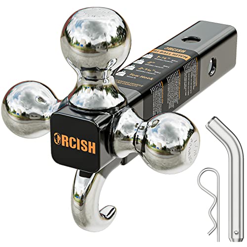 ORCISH Trailer Hitch Tri-Ball Mount with Hook & Pin, Trailer Ball Size 1-7/8", 2" and 2-5/16", Fit 2 Inch Hitch Receiver, Max 10,000 LBS Ball Hitch, Towing Hitch for RVs, SUVs, ATVs, and Trucks