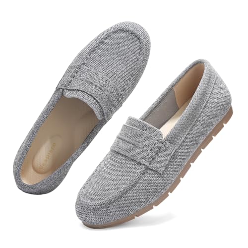 Vespiero Loafers for Women Comfortable Slip on Work Flats Shoes Womens Dressy Casual Walking Shoes Grey Knit Fabric Size 7