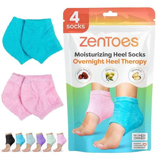 ZenToes Moisturizing Fuzzy Sleep Socks with Vitamin E, Olive Oil and Jojoba Seed Oil to Soften and Hydrate Dry Cracked Heels (Regular, Blue and Pink)