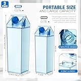 Remerry 3 Pcs 34oz Milk Carton Water Bottle Square Milk Bottle Plastic Coffee Milk Carton Bottle Portable Reusable Milk Carton Cup Leakproof Carton Shaped Juice Bottle (Pink, Blue, Clear)