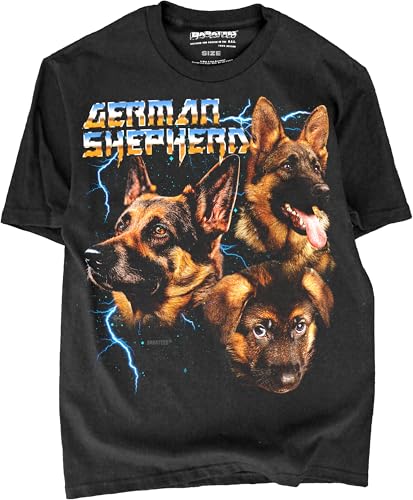 BABATEES Heavy Metal German Shepherd T Shirts for Dog Lovers Men and Women Tees for Dog Dads and Dog Moms (US, Alpha, Medium, Regular, Regular, German Shepherd)