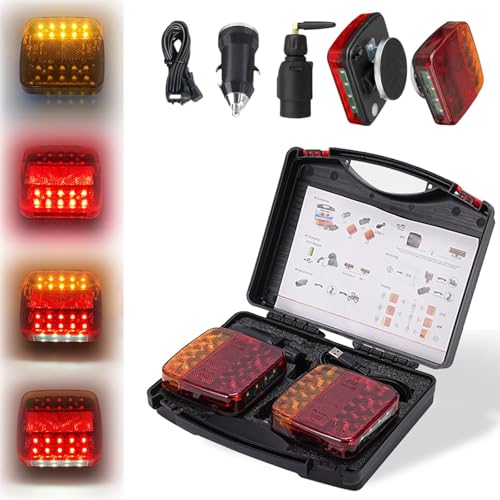 2025 Wireless Magnetic Trailer Lights Kit | Waterproof Rechargeable LED Towing Lights with Powerful Suction Cups | Cordless No-Wiring Tail Lights for Trucks, RV, Boat, Camper & All Trailers (1 SET)