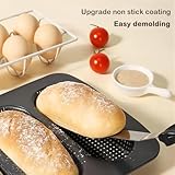 HOMOMSAE Hot Dog Bun Pan, 2 Pack Perforated Carbon Steel Bread Loaf Pan, Nonstick & Heat Resistant Bread Forms Mini Baguette Baking Tray for Hot Dog Bun Rolls (Black)