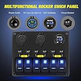 Nilight 6 Gang Rocker Switch Panel Waterproof Pre-Wired Aluminum Panel with PD Type C and USB Cigarette Lighter Socket Voltmeter 12V 24V ON Off Switch Panel for Car Trucks Boats RVs