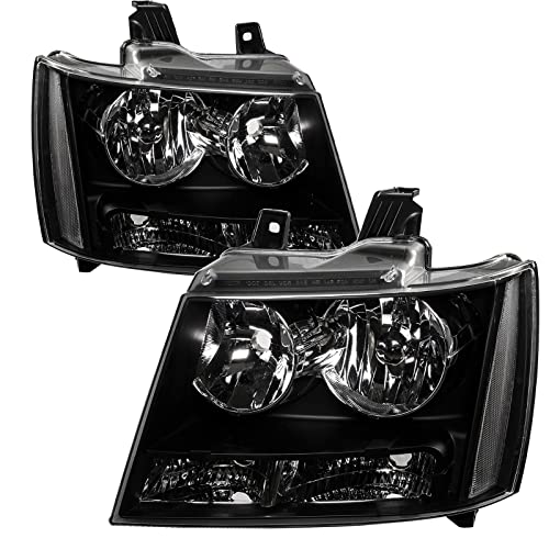 APSVE Black Housing Headlight Assembly Compatible with 2007-2014 Chevy Avalanche Suburban Tahoe,Clear Driver and Passenger Side Lamps