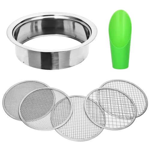 Soil Sieve Set Garden Soil Sifter Stainless Steel Mesh Sifter,Compost Sifter with 1,3,6,9,12mm Sieve Mesh and Bonsai Soil Scoop