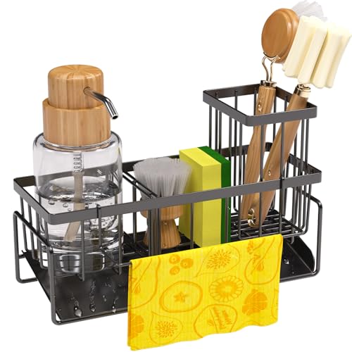 iLiveX Kitchen Sink Caddy Organizer– Rustproof Sponge Holder for Sink with Drainage – Space-Saving Organizer for Storage & Countertop Organization – Kitchen Gadget & Accessory & Decor (Black)