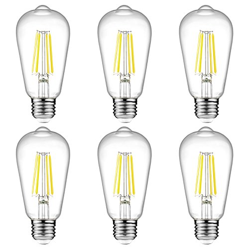 Ascher Vintage LED Edison Bulbs, 6W, Equivalent 60W, Non-Dimmable, High Brightness Cool White 4000K, ST58 Antique LED Filament Bulbs with 80+ CRI, E26 Medium Base, Clear Glass, Pack of 6